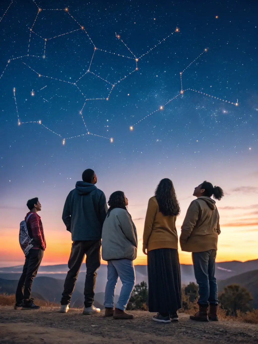 An inspiring image of Starhaven Community members gathered for a stargazing event, symbolizing the community's passion for exploration and discovery.