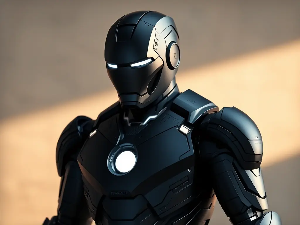A high-resolution image of a newly designed protective armor suit, gleaming under the lights of the Project Orion lab, with engineers making final adjustments and testing its durability.